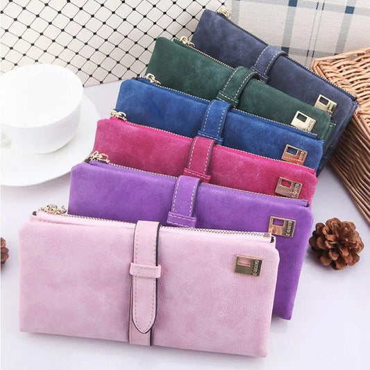 Frosted Leather Long Card Holder Wallet Purse Clutch