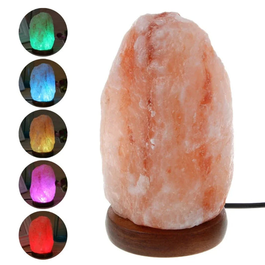 Hand Carved Wooden Base Himalayan Rock Salt Table Lamp Air Purifier LED Night Light