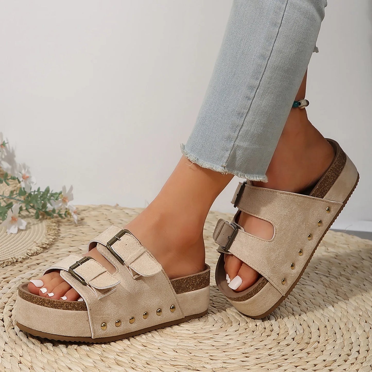 Bohemian Open Toe Slingback Wedge Sandals