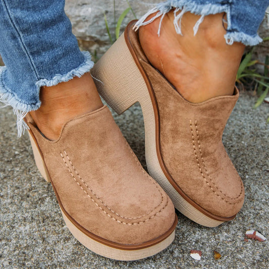 Vintage Casual Round Toe Mules