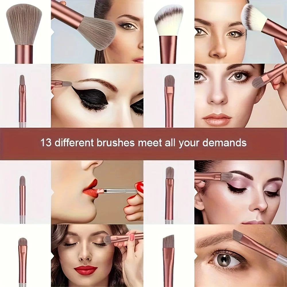 13 PCS Makeup Brush Set w/ 2 Powder Puffs