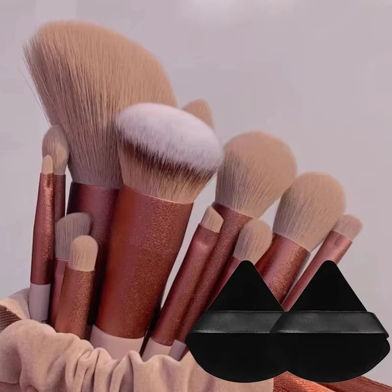 13 PCS Makeup Brush Set w/ 2 Powder Puffs