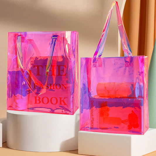 Holographic Rainbow Iridescent Clear Tote Handbag 2-Pack Games Work Travel Concert