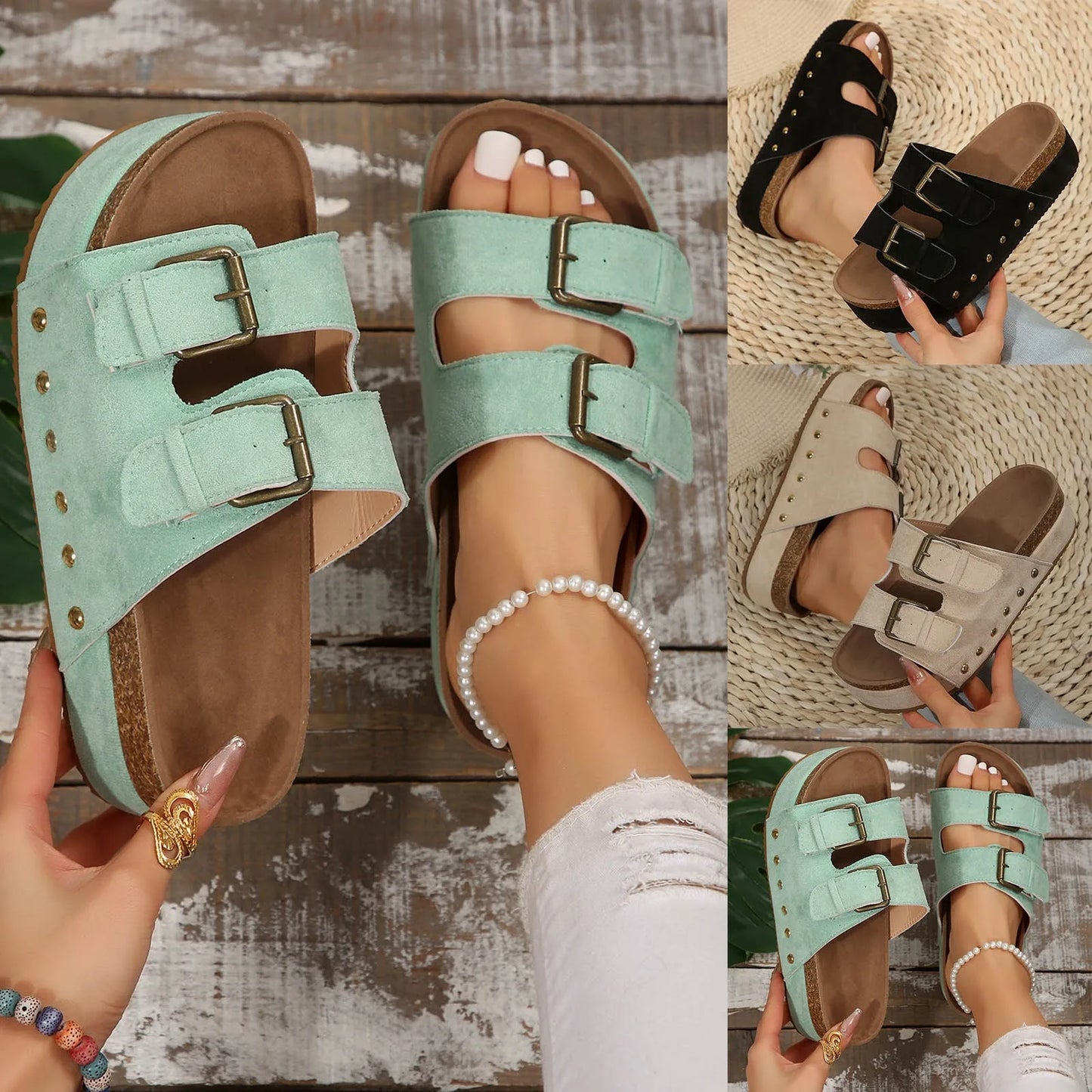 Bohemian Open Toe Slingback Wedge Sandals