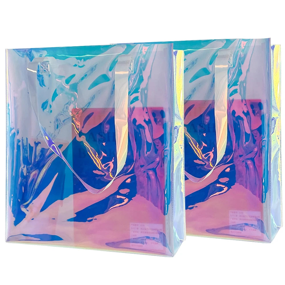 Holographic Rainbow Iridescent Clear Tote Handbag 2-Pack Games Work Travel Concert