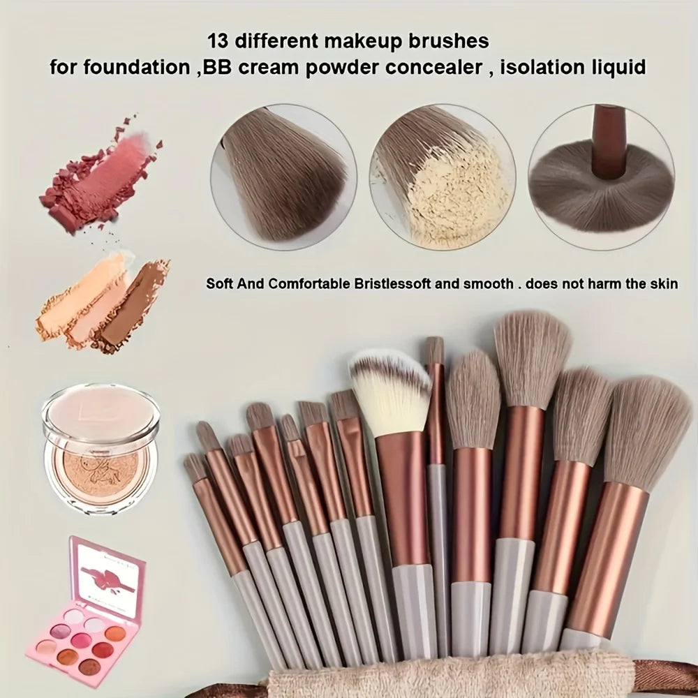 13 PCS Makeup Brush Set w/ 2 Powder Puffs
