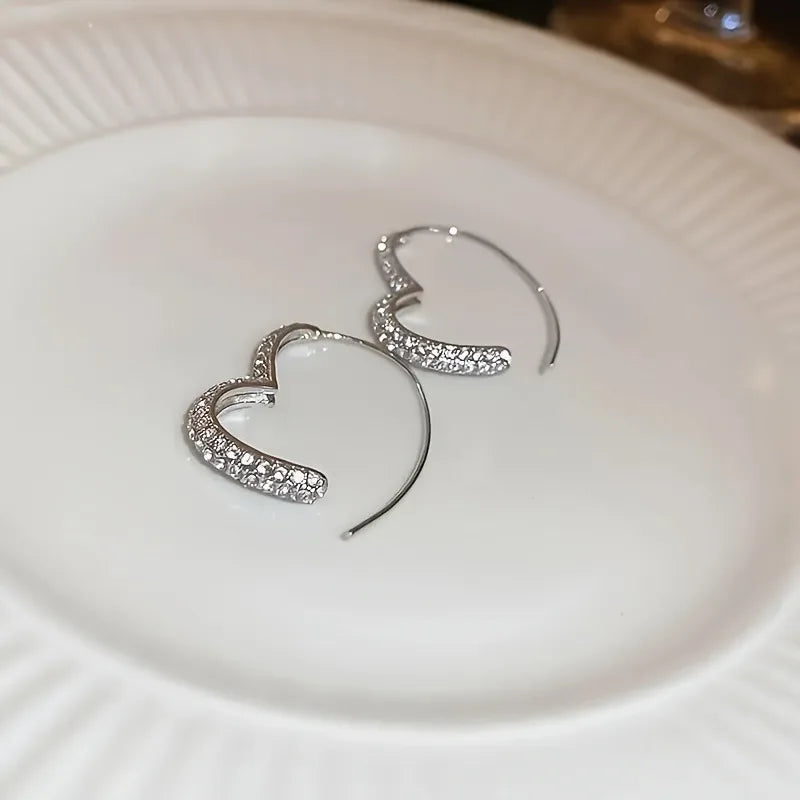 Sparkling Heart Dangle Earrings Hypoallergenic