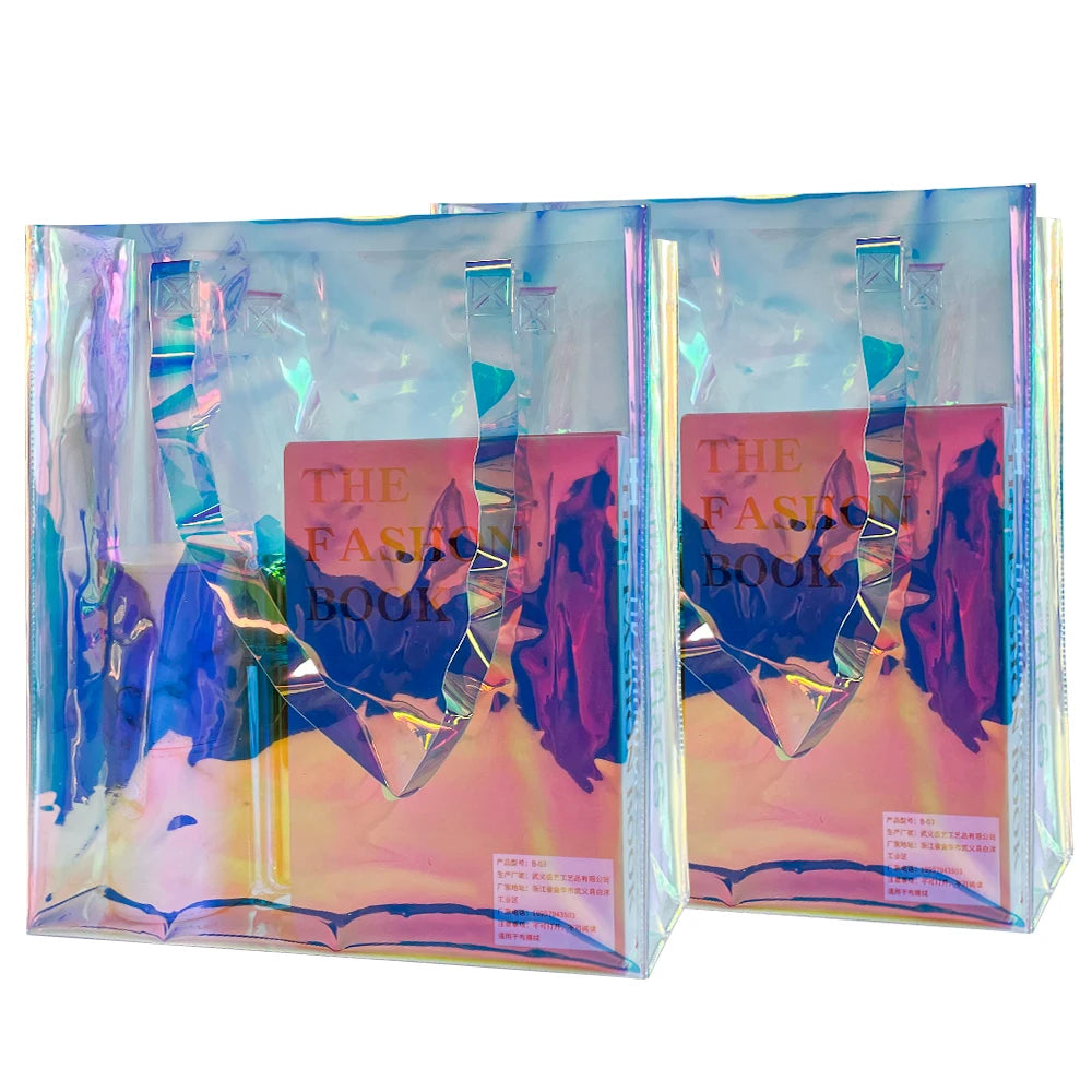 Holographic Rainbow Iridescent Clear Tote Handbag 2-Pack Games Work Travel Concert